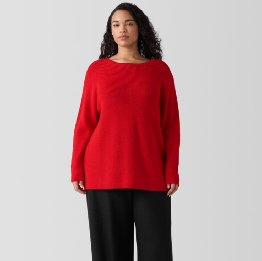 Nwot EILEEN FISHER MERINO Women's Red Sweater Quiet Luxury Layering Revolve - Picture 4 of 11